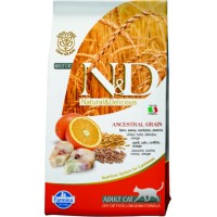 Farmina N&D . Hrană uscată cu cereale puține pentru pisici adulte. Cod și portocală