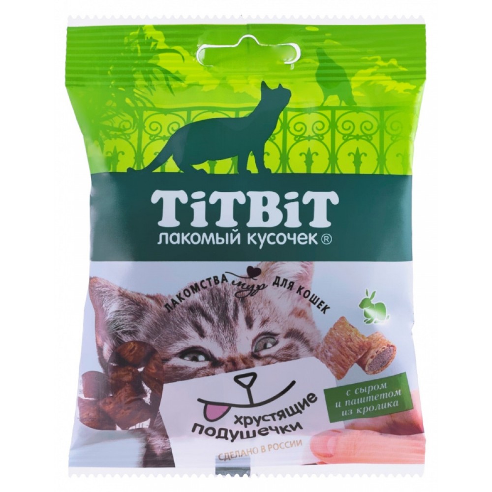 TiTBiT Хрустящие подушечки для кошек с сыром и паштетом из кролика